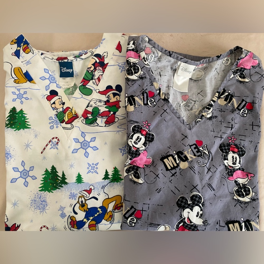 (2)Disney Mickey Scrub Tops Size Medium